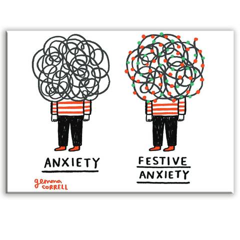 Festive Anxiety Rectangle Magnet by Gemma Correll