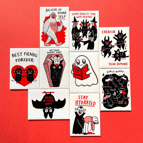 Spooky Self Care Rectangle Magnet Bundle by Gemma Correll