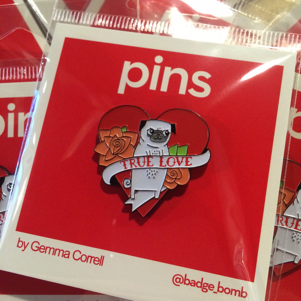 True Love Pug Enamel Pin  Gemma Correll + Badge Bomb – Badge Bomb