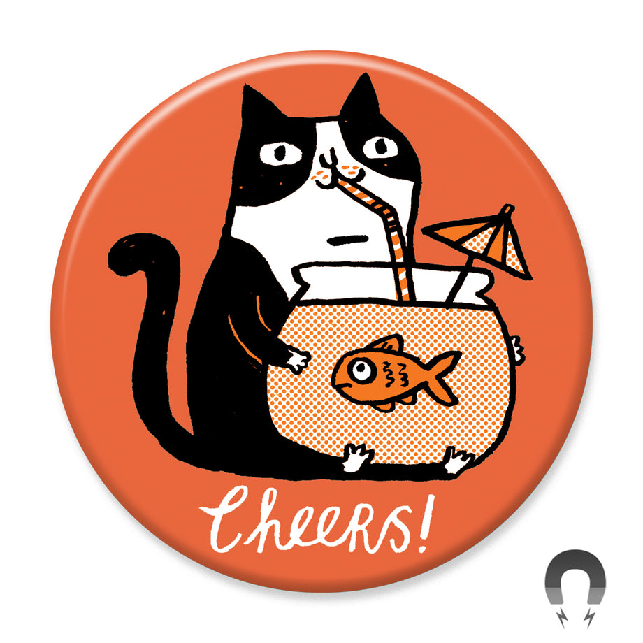 Cheers Cat Fishbowl Cocktail Magnet by Gemma Correll. – Badge Bomb