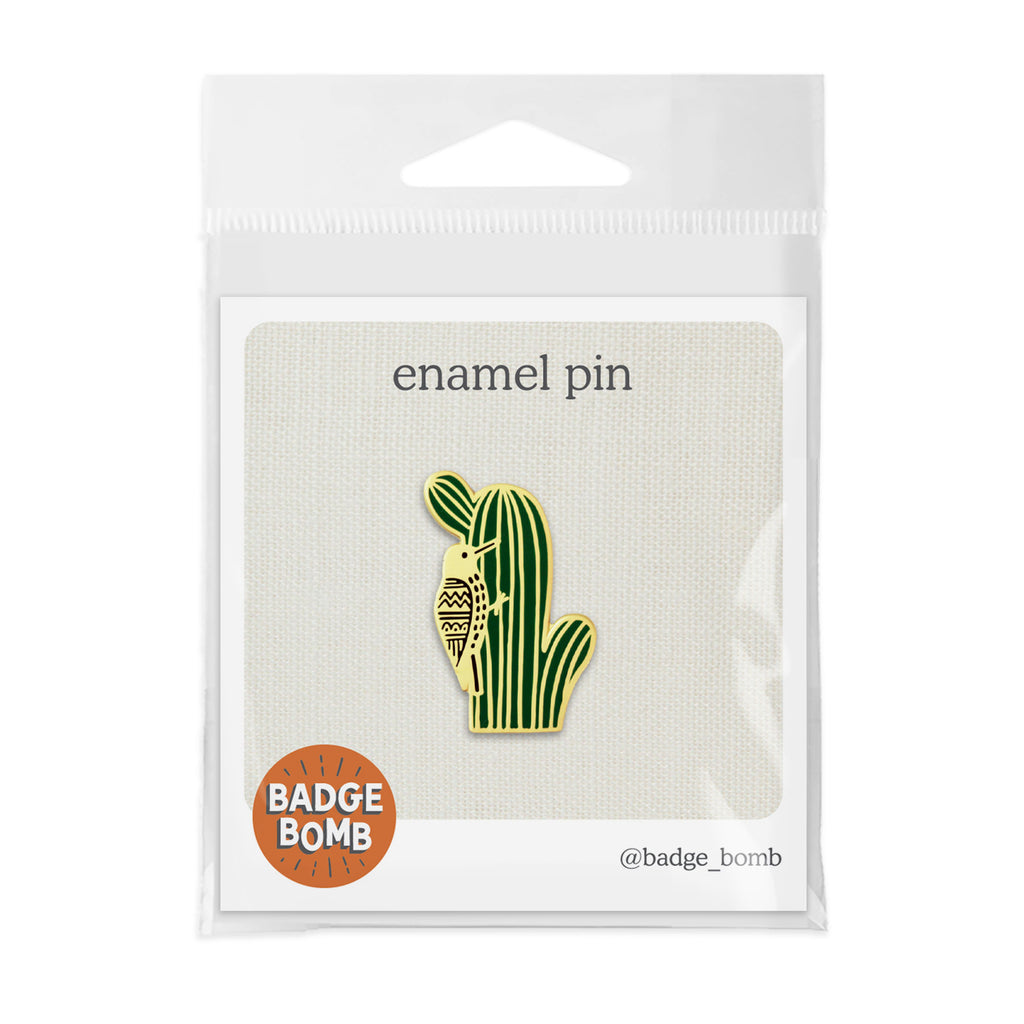 Woodpecker Saguaro Desert Cactus Enamel Pin by Badge Bomb – Badge Bomb Wholesale