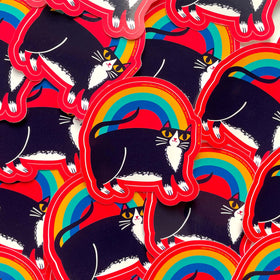 Rainbow Tuxedo Cat Sticker