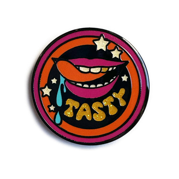 Tasty Mouth Enamel Pin by Audrey Herbertson and Badge Bomb