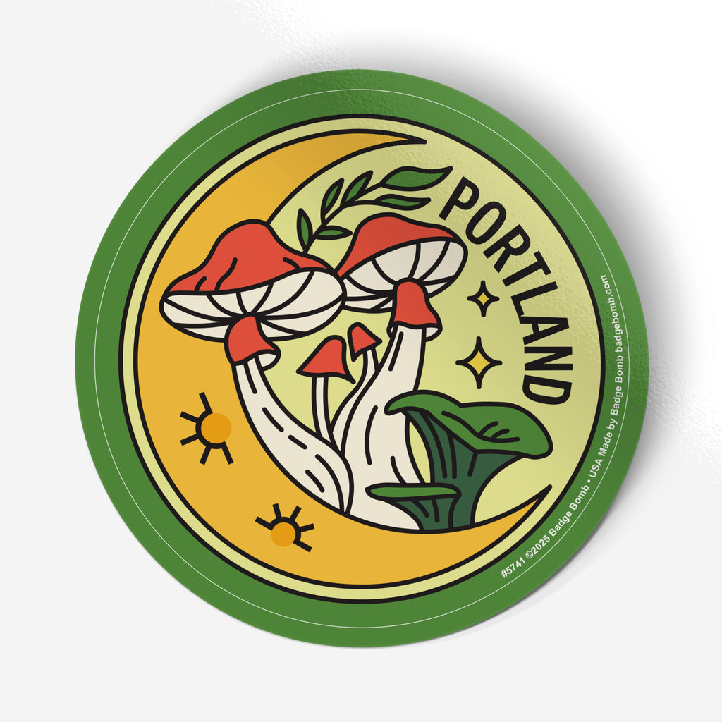 Portland Moon + Mushrooms Sticker