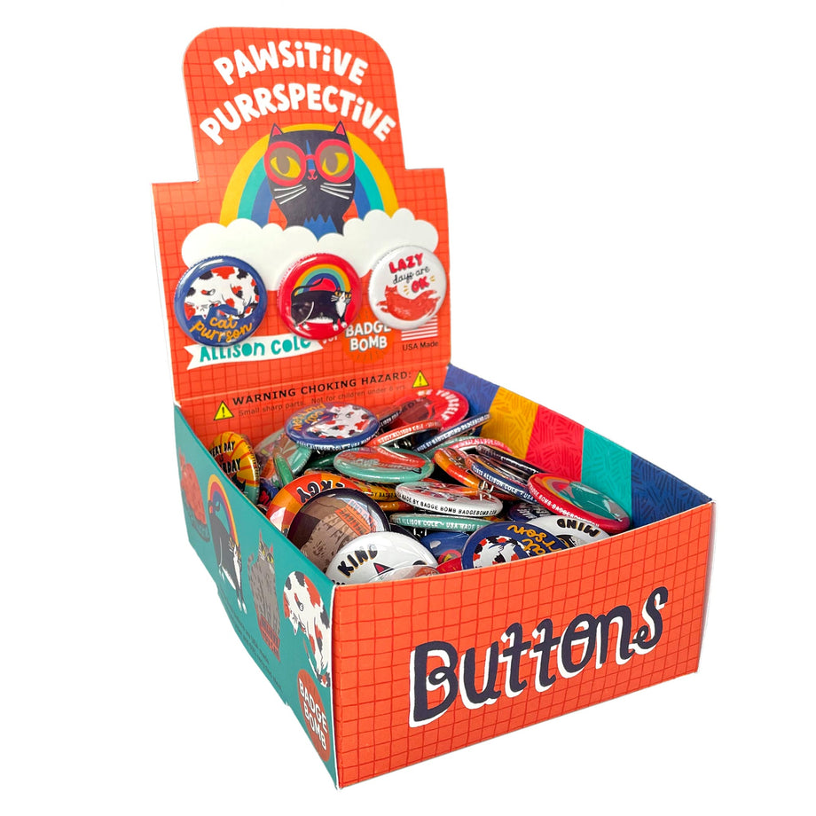 Pawsitive Purrspective Cat Button Box by Allison Cole and Badge