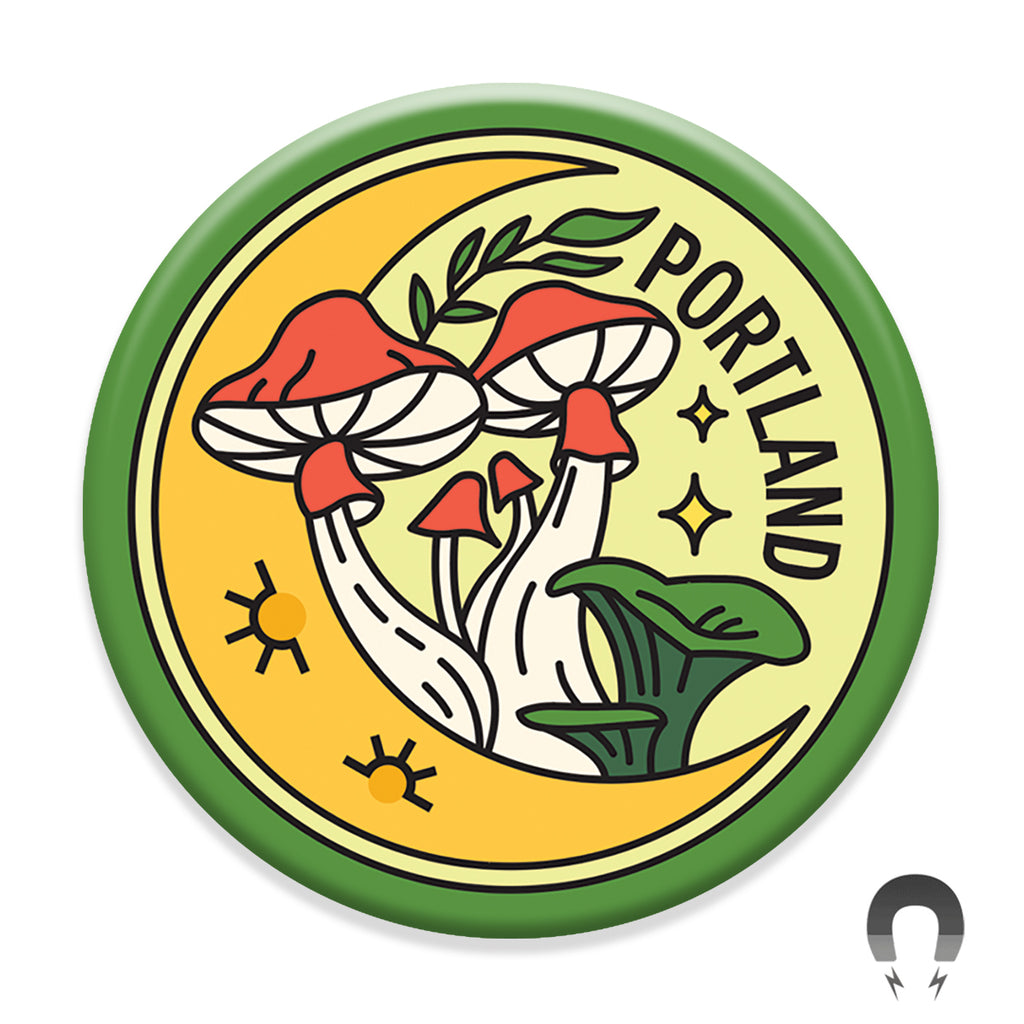 Portland Mushroom Moon Magnet