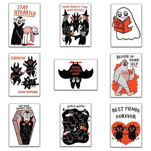 Spooky Self Care Rectangle Magnet Bundle by Gemma Correll