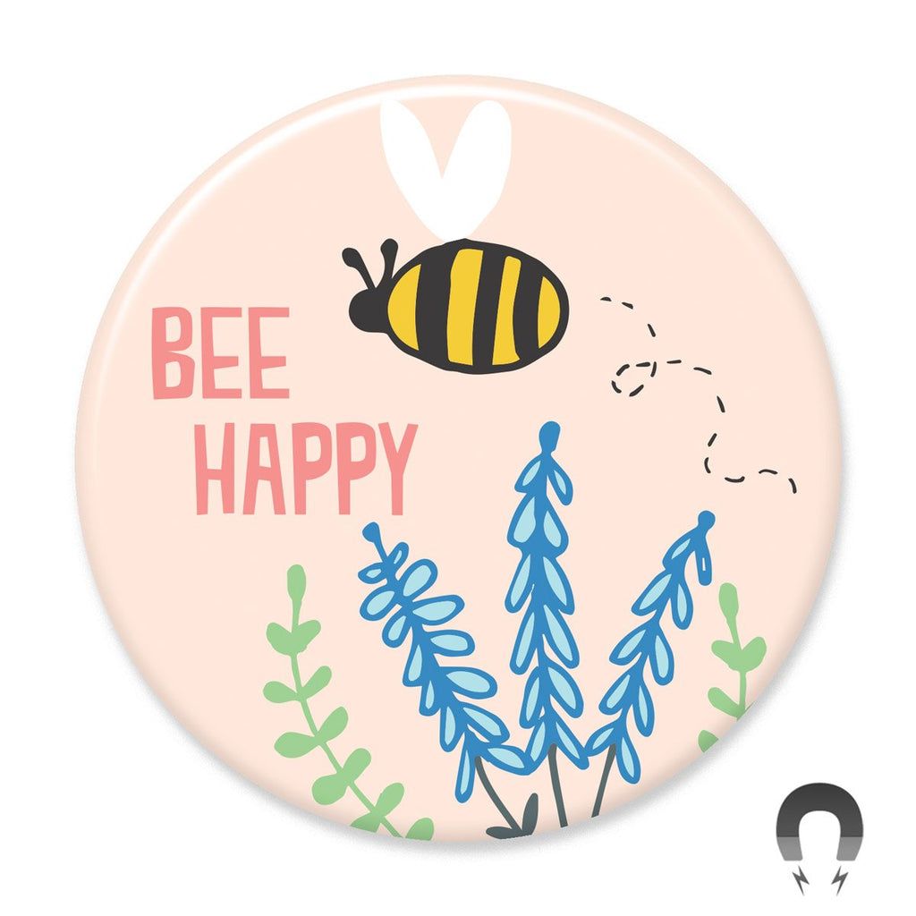 Bee Happy Big Magnet by Seltzer Goods from Badge Bomb