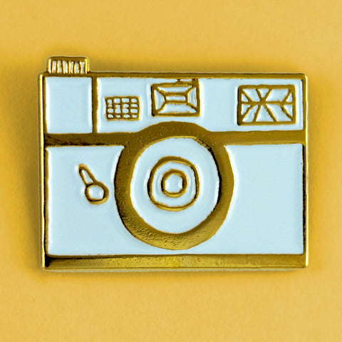 White Retro Camera Enamel Pin