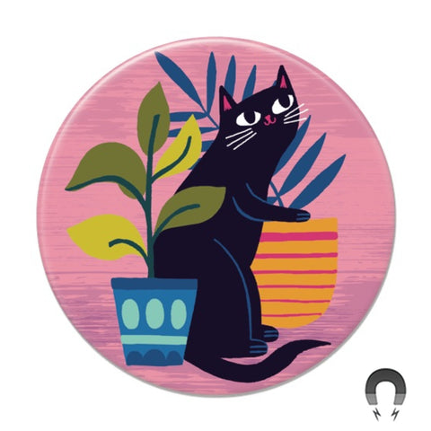Black Cat With Plants Big Magnet