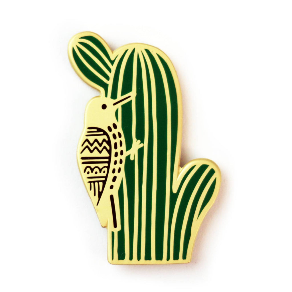 Woodpecker Saguaro Cactus Enamel Pin
