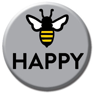 Bee Happy Grey 1" Button by Seltzer Goods